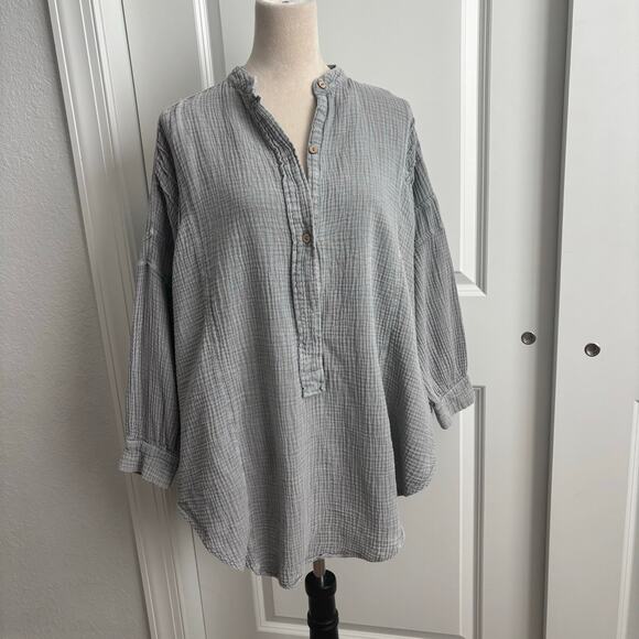 TALULAH Tops - Talulah Gray Gauze Cotton Tunic Shirt Small Oversized Boho Lagenlook Henly Top